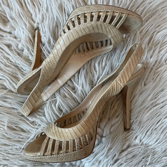 Christian Dior Whisper Snake Embossed Leather Cutout Slingback Platform Pumps 40 - Picture 6 of 12